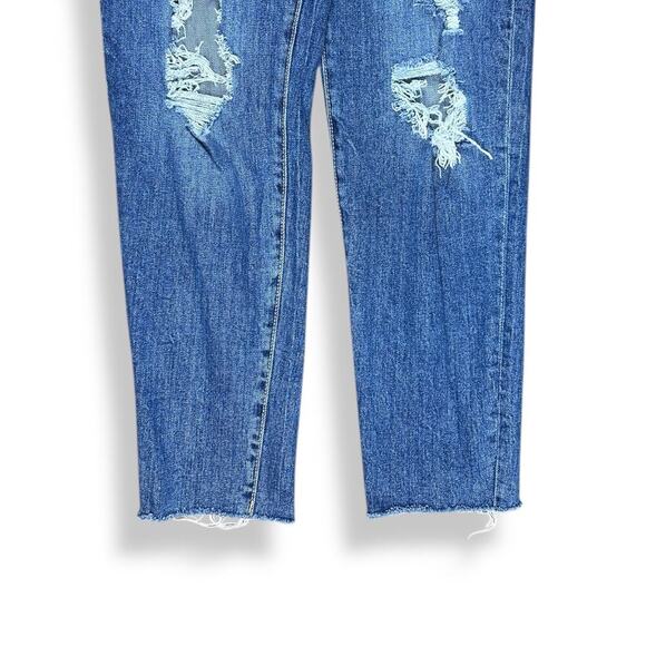 Old Navy OG Straight Jeans High Rise Ripped Distressed Raw Hem Blue Denim size 6 - Picture 4 of 10